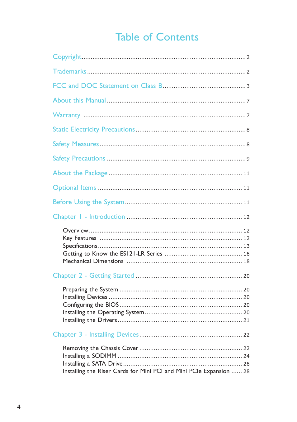 DFI ES121-LR User Manual | Page 4 / 175