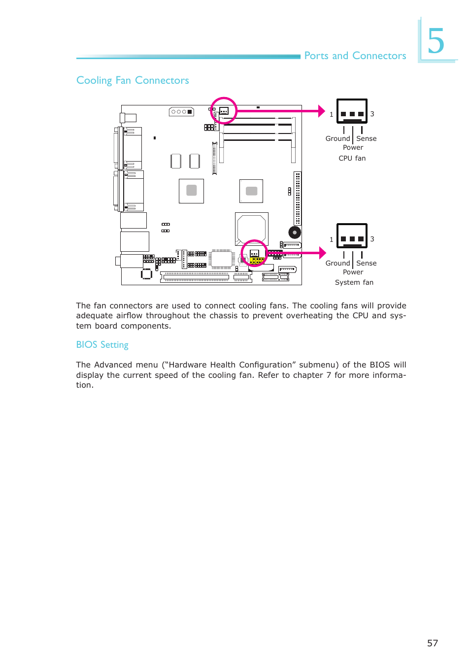 Ports and connectors cooling fan connectors | DFI ES121-LR User Manual | Page 57 / 175