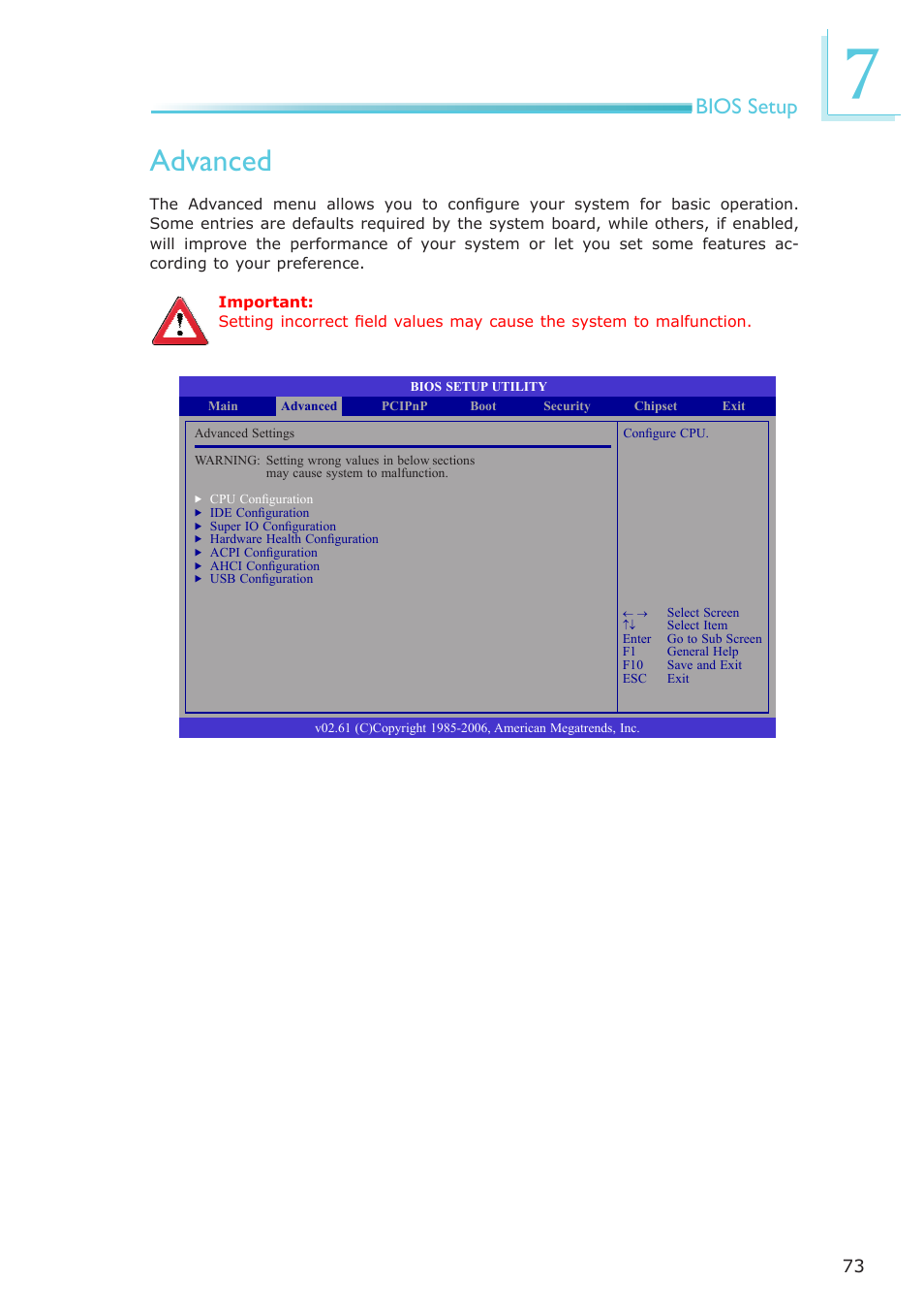 Advanced, Bios setup | DFI ES121-LR User Manual | Page 73 / 175