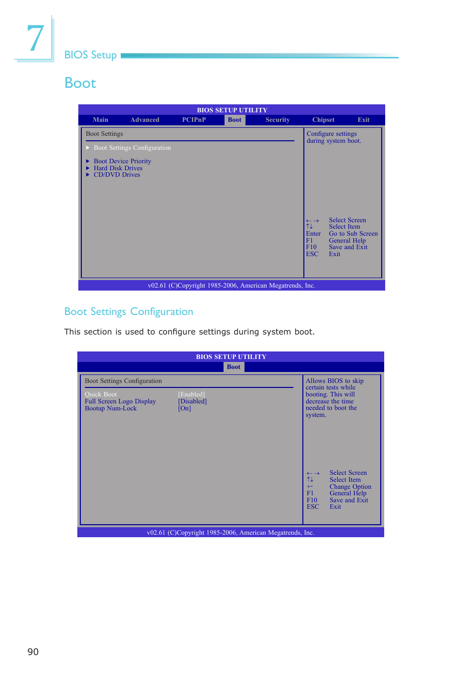 Boot, Bios setup, Boot settings configuration | DFI ES121-LR User Manual | Page 90 / 175