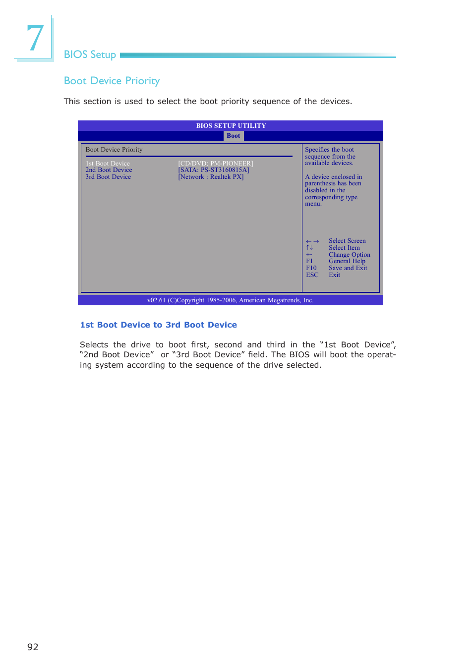 Bios setup, Boot device priority | DFI ES121-LR User Manual | Page 92 / 175