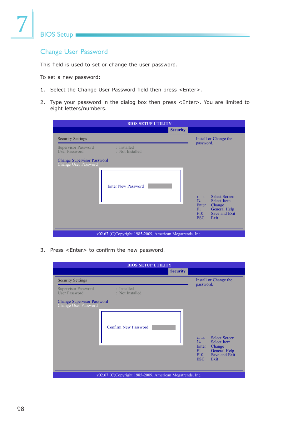 Bios setup change user password | DFI ES121-LR User Manual | Page 98 / 175