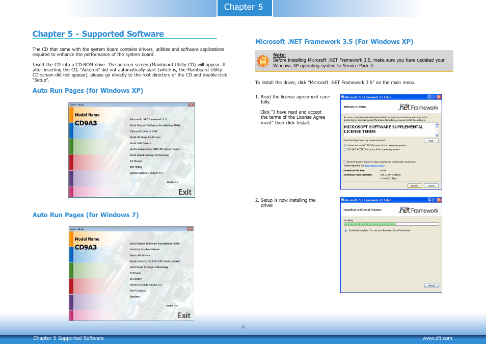 Chapter 5 - supported software, Chapter 5 chapter 5 - supported software | DFI CD9A3 series User Manual | Page 35 / 60