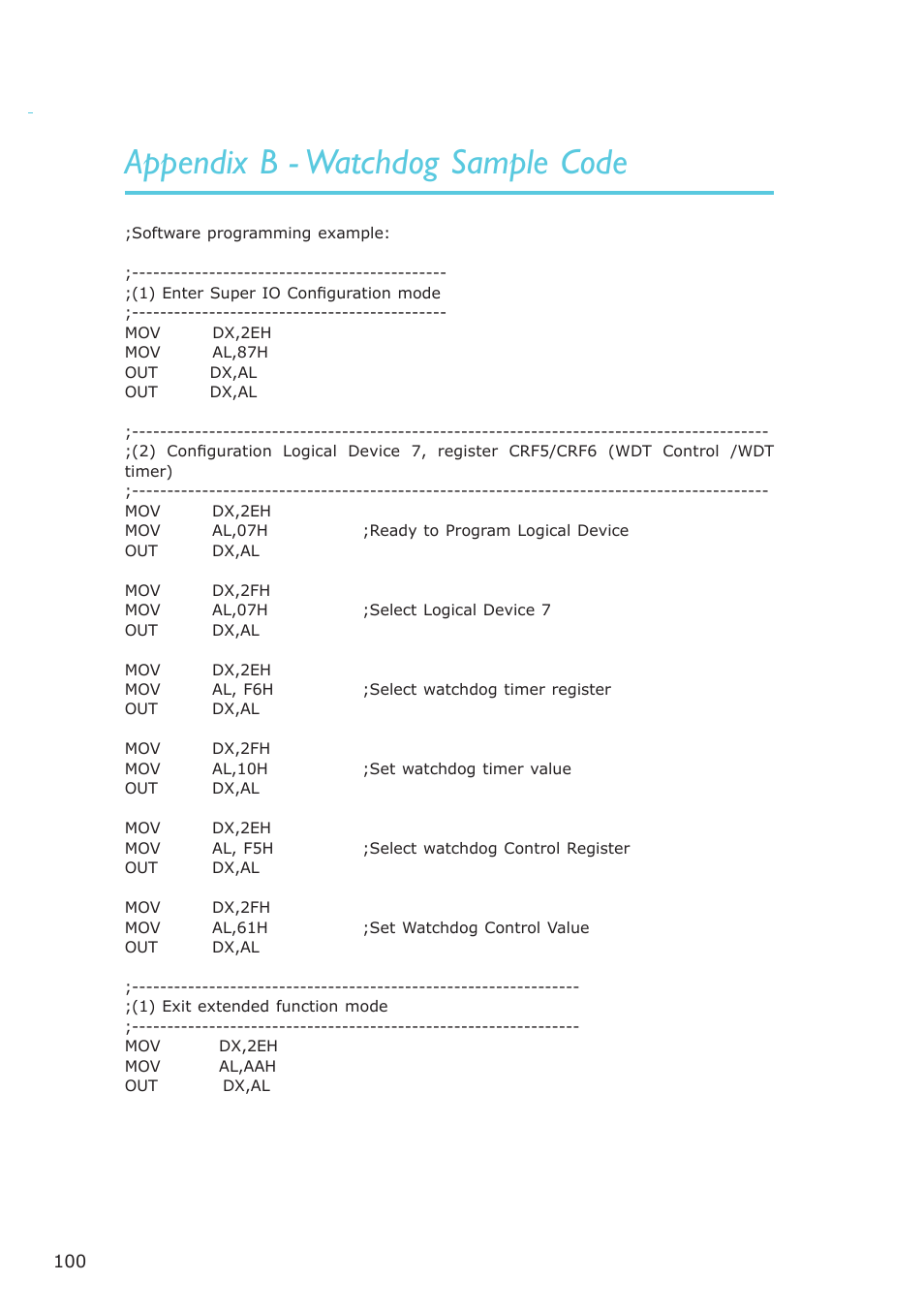 Appendix b - watchdog sample code, Watchdog timer | DFI CP908-B User Manual | Page 100 / 104