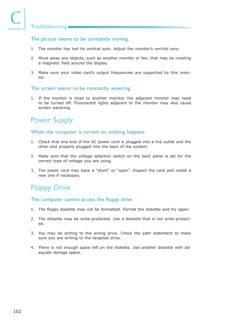 Power supply, Floppy drive | DFI CP908-B User Manual | Page 102 / 104