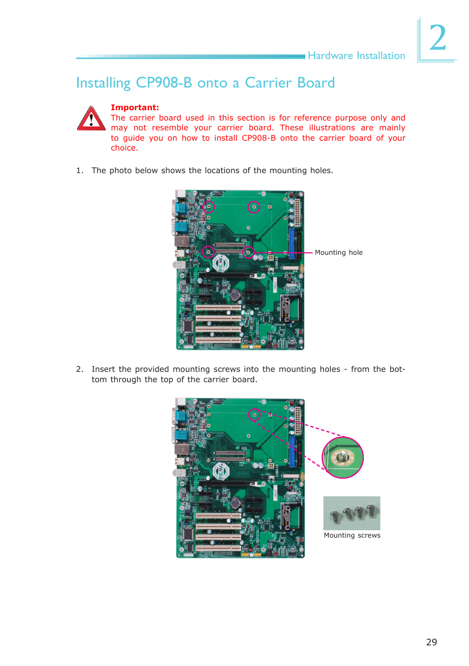 Installing cp908-b onto a carrier board | DFI CP908-B User Manual | Page 29 / 104