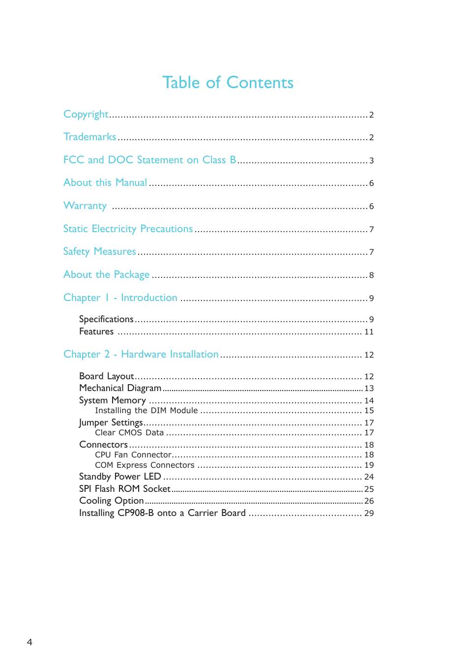 DFI CP908-B User Manual | Page 4 / 104