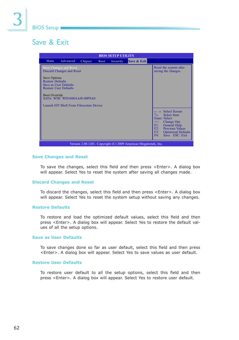 Save & exit, Bios setup | DFI CP908-B User Manual | Page 62 / 104