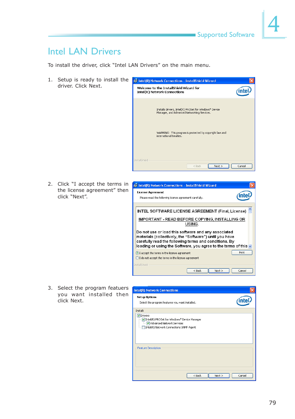 Intel lan drivers | DFI CP908-B User Manual | Page 79 / 104