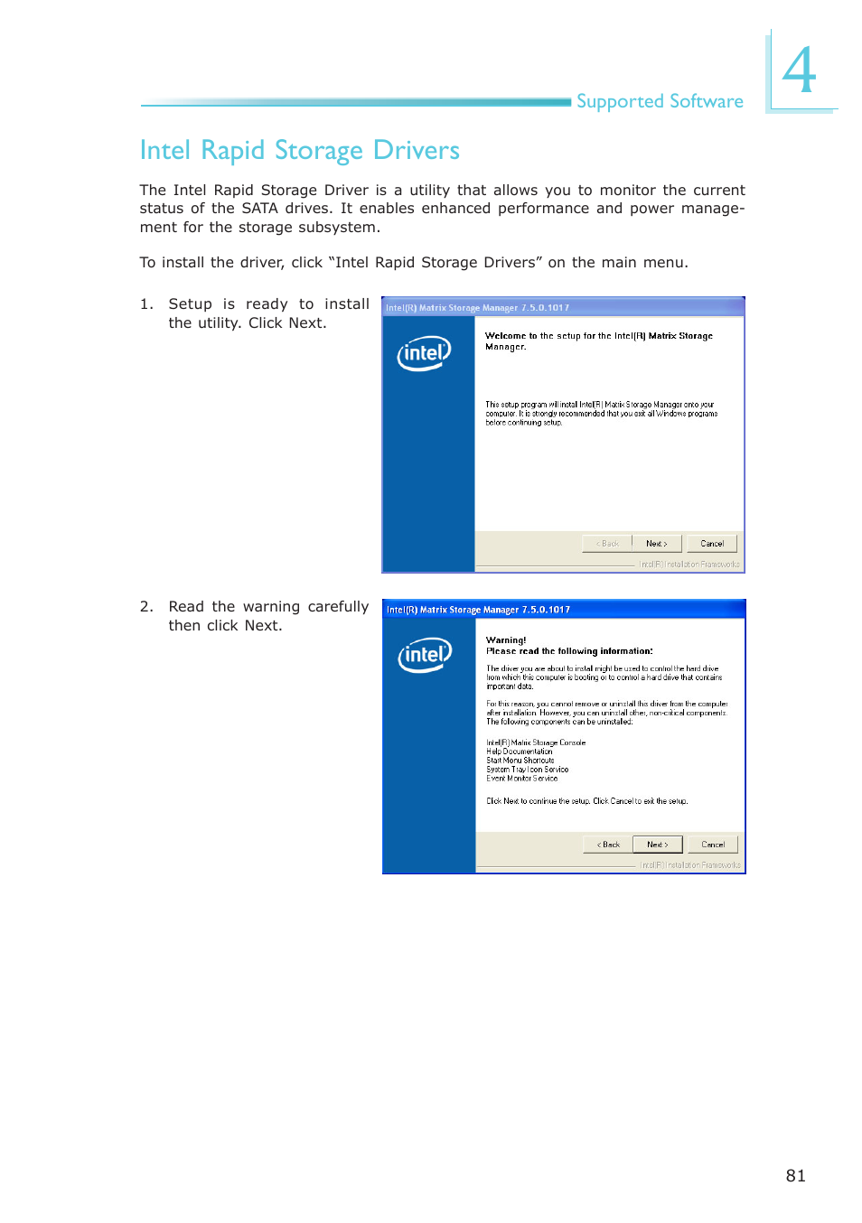 Intel rapid storage drivers | DFI CP908-B User Manual | Page 81 / 104