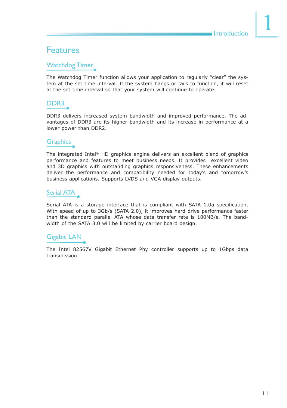 Features | DFI LR905-B18D User Manual | Page 11 / 93