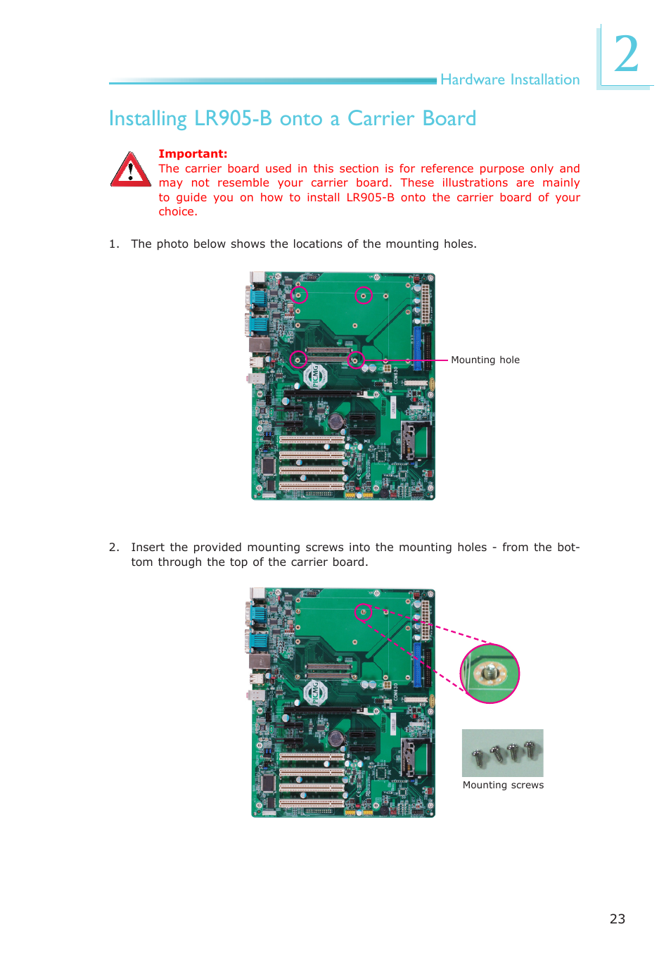 Installing lr905-b onto a carrier board | DFI LR905-B18D User Manual | Page 23 / 93