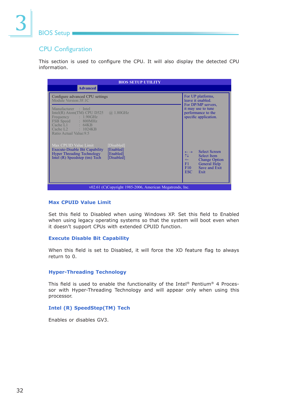 Bios setup cpu configuration | DFI LR905-B18D User Manual | Page 32 / 93
