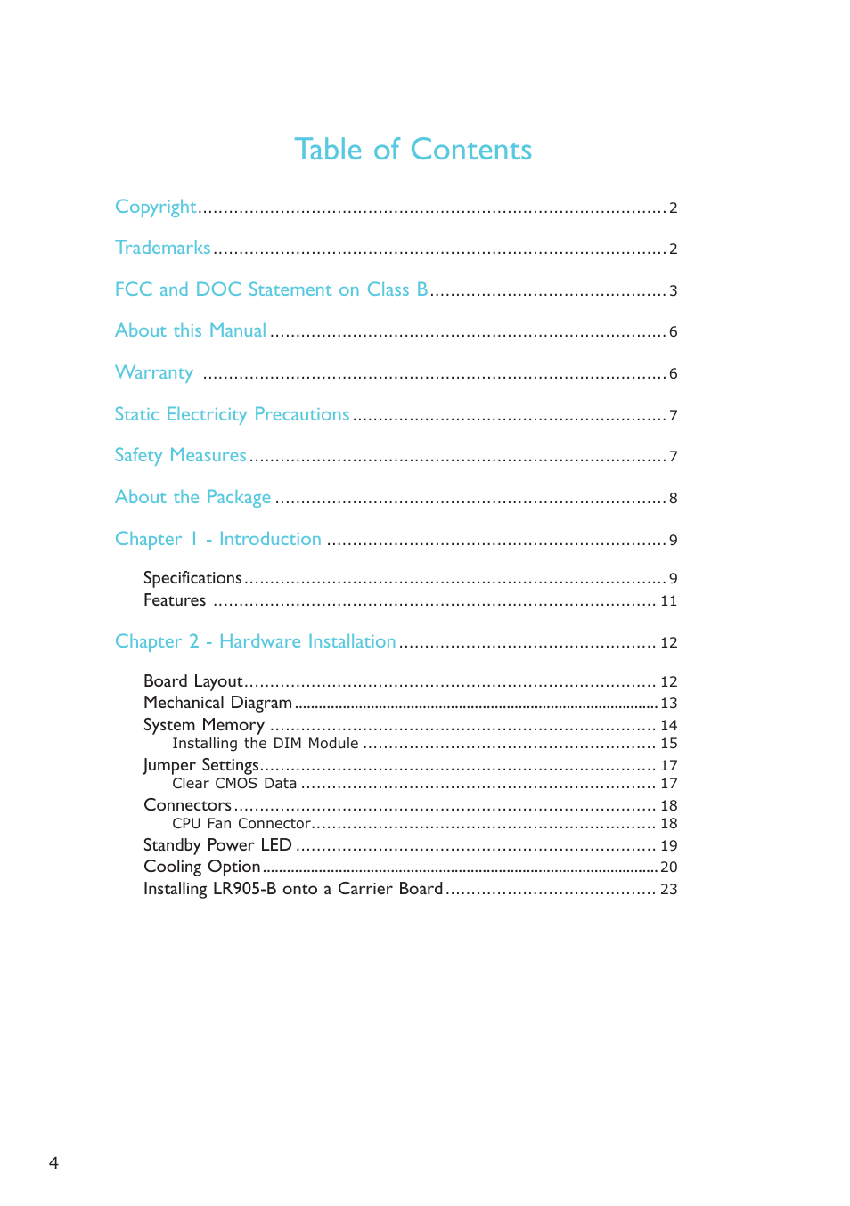 DFI LR905-B18D User Manual | Page 4 / 93