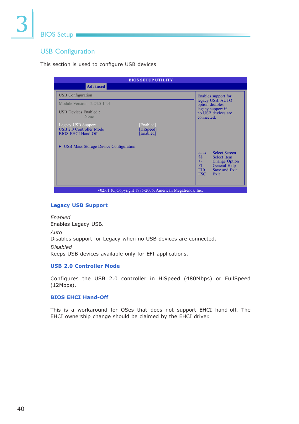 Bios setup usb configuration | DFI LR905-B18D User Manual | Page 40 / 93