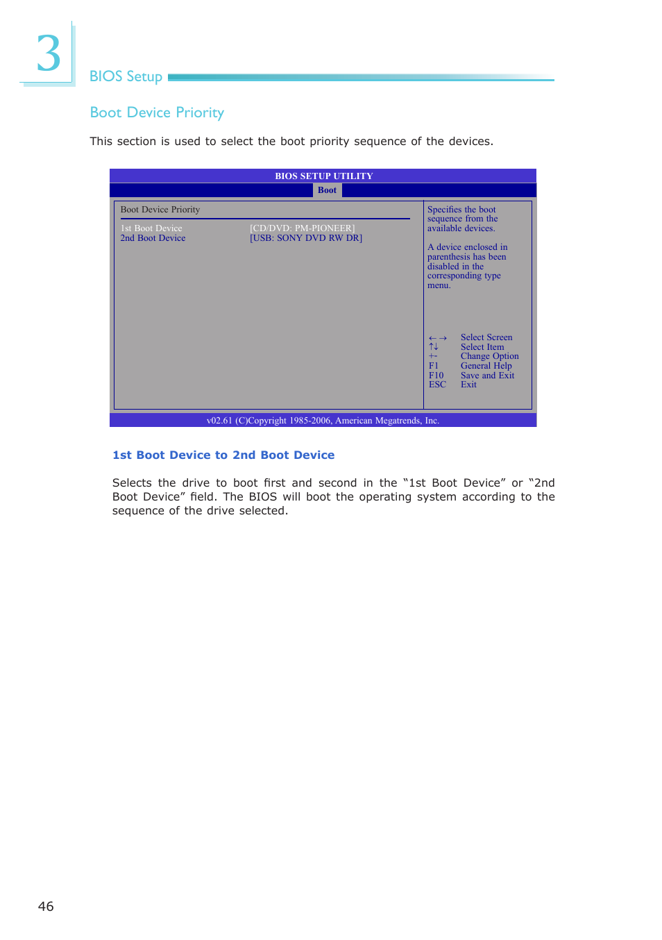 Bios setup, Boot device priority | DFI LR905-B18D User Manual | Page 46 / 93