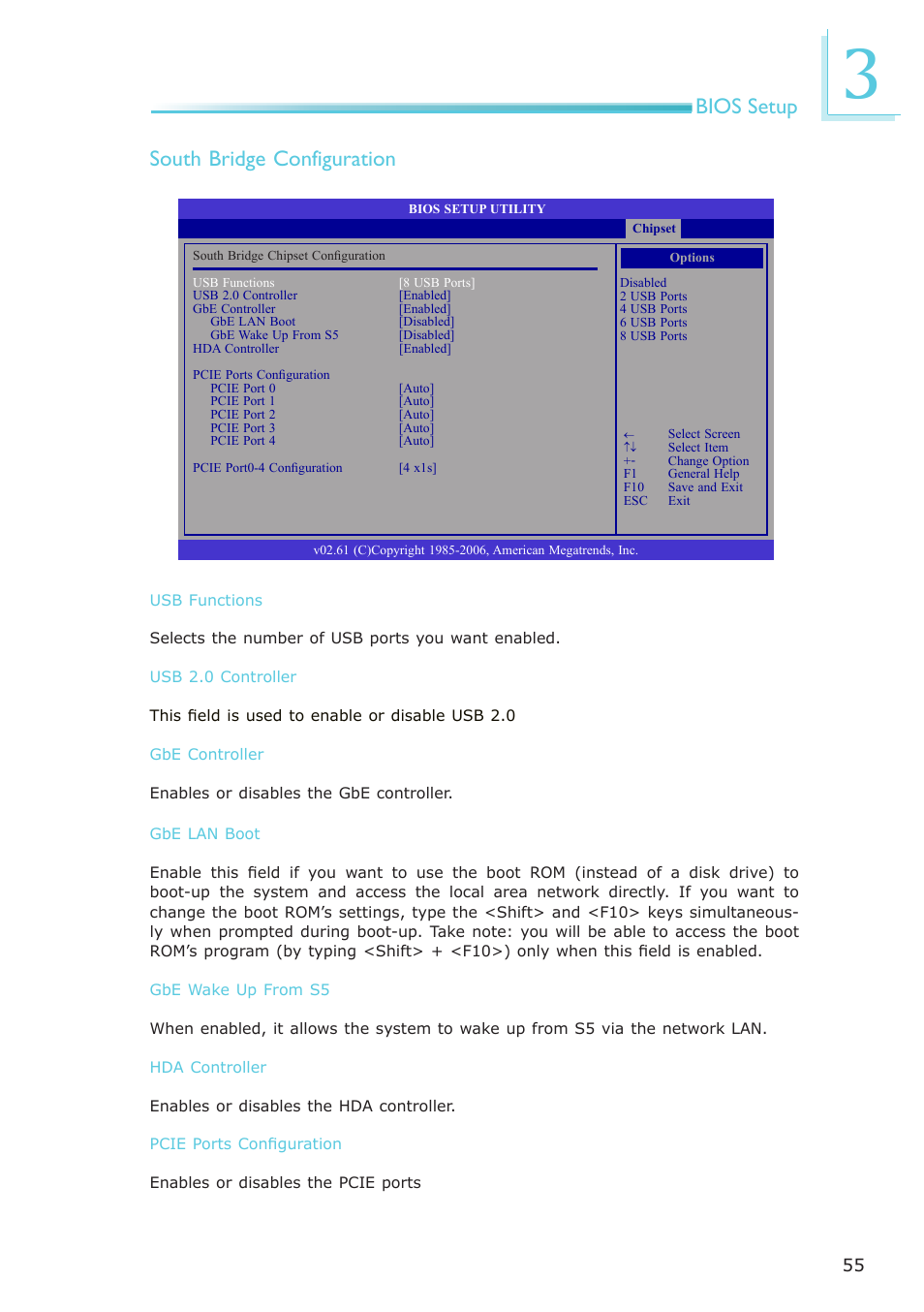 Bios setup south bridge configuration | DFI LR905-B18D User Manual | Page 55 / 93