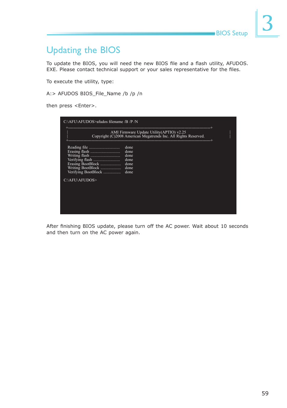 Updating the bios, Bios setup | DFI LR905-B18D User Manual | Page 59 / 93