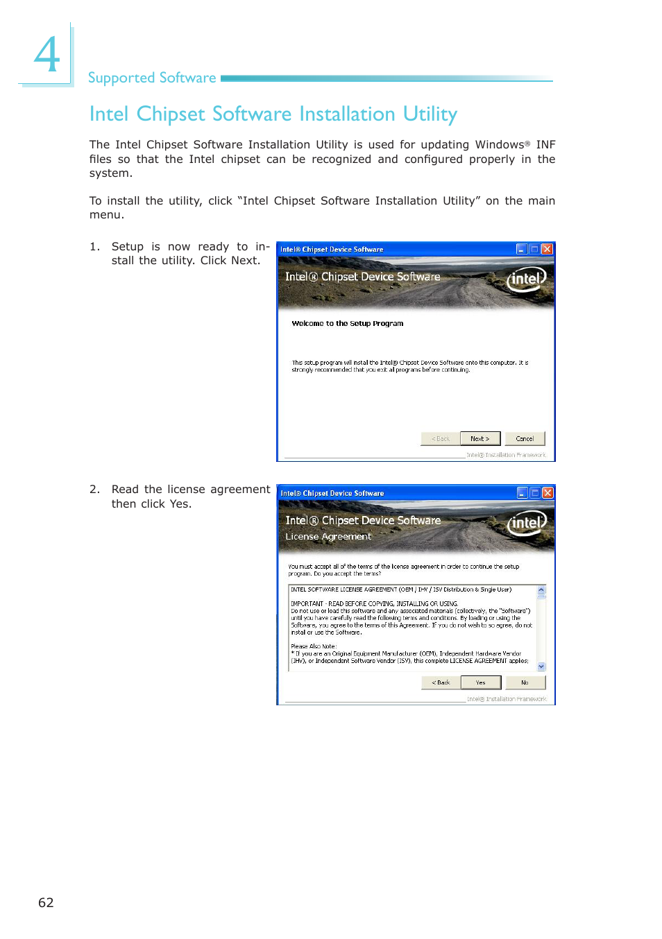 Intel chipset software installation utility | DFI LR905-B18D User Manual | Page 62 / 93