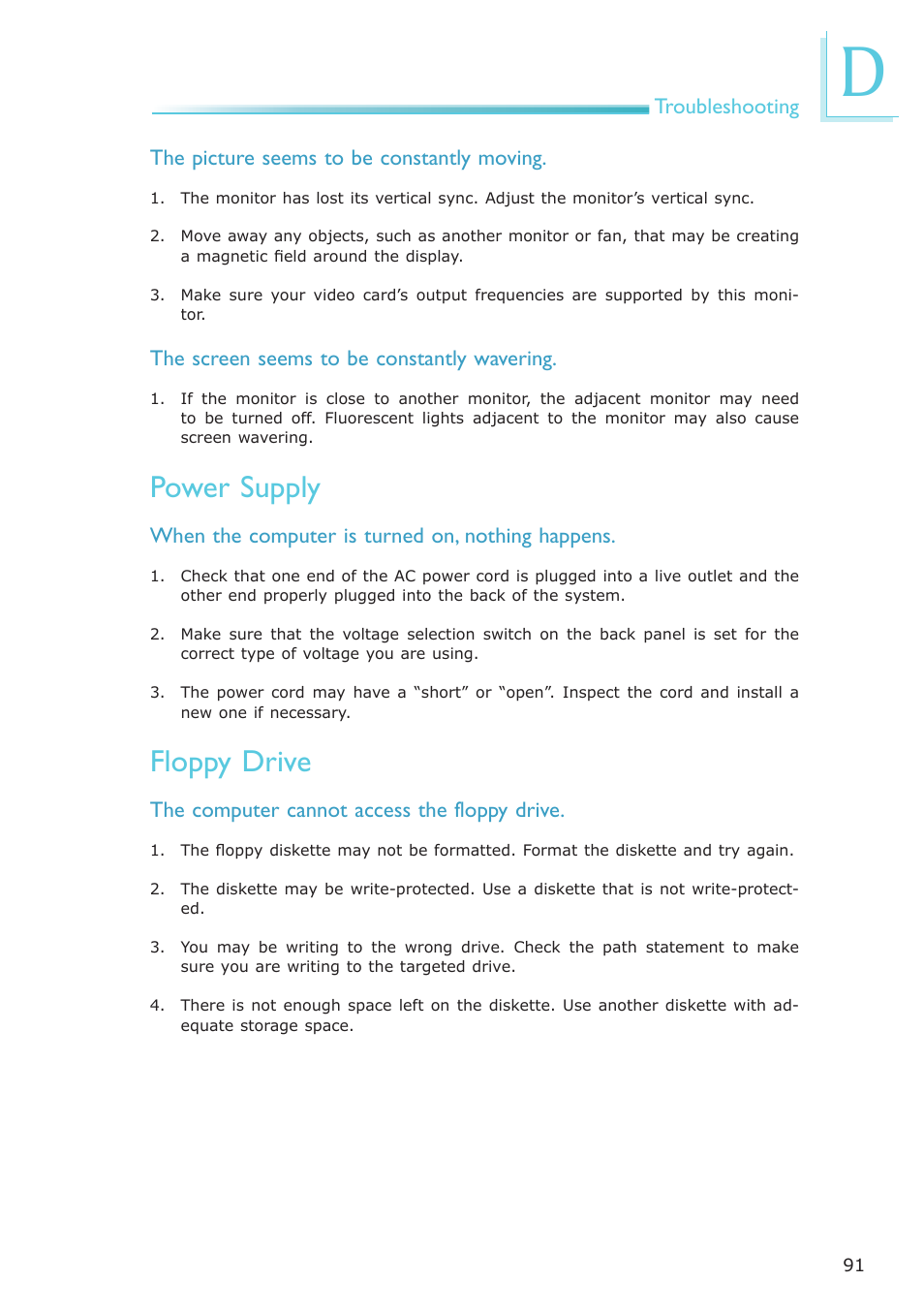 Power supply, Floppy drive | DFI LR905-B18D User Manual | Page 91 / 93