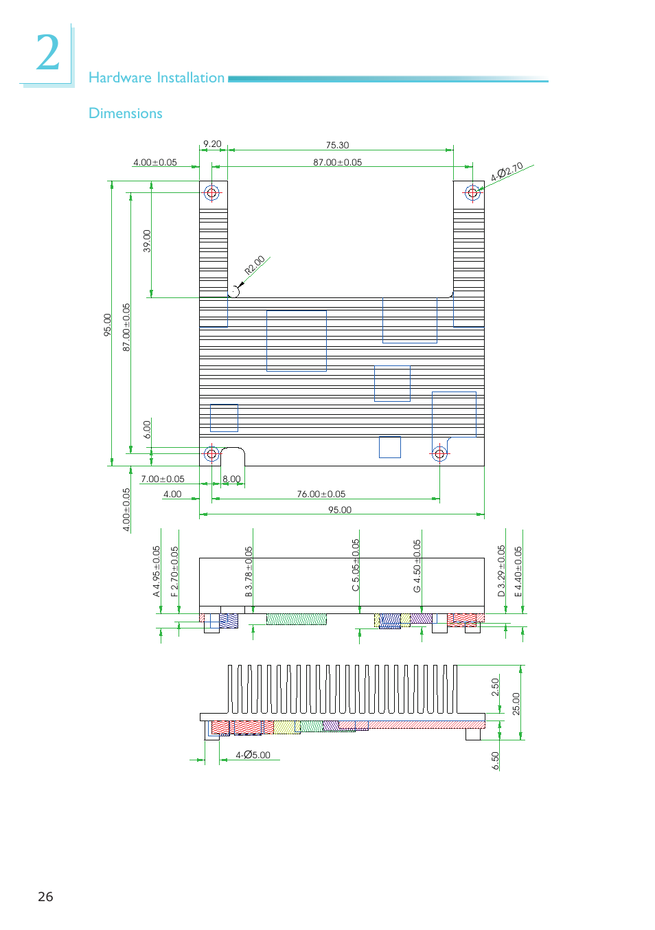 Hardware installation dimensions | DFI ML905-B11C/B16C User Manual | Page 26 / 76