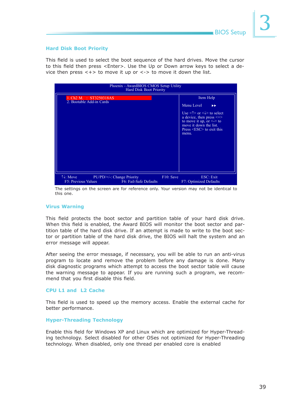 Bios setup | DFI ML905-B11C/B16C User Manual | Page 39 / 76