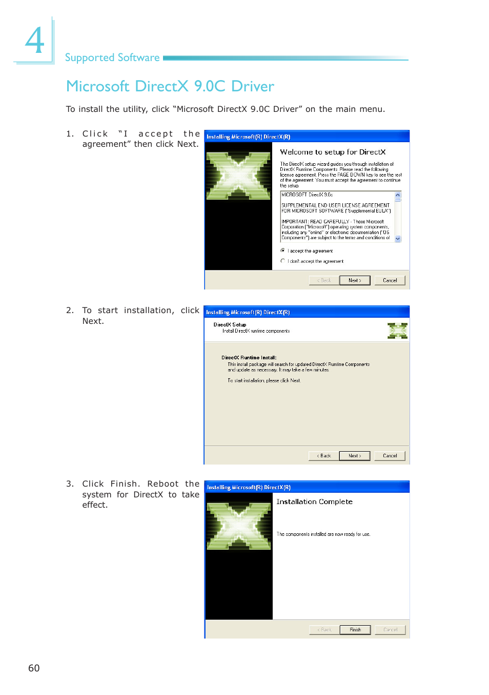 Microsoft directx 9.0c driver | DFI ML905-B11C/B16C User Manual | Page 60 / 76