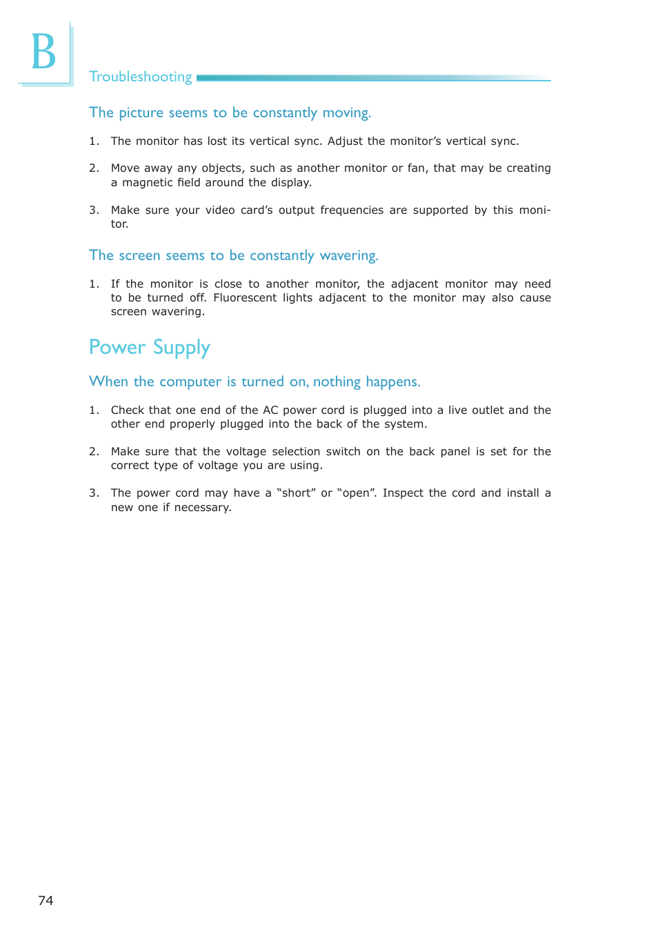 Power supply | DFI ML905-B11C/B16C User Manual | Page 74 / 76