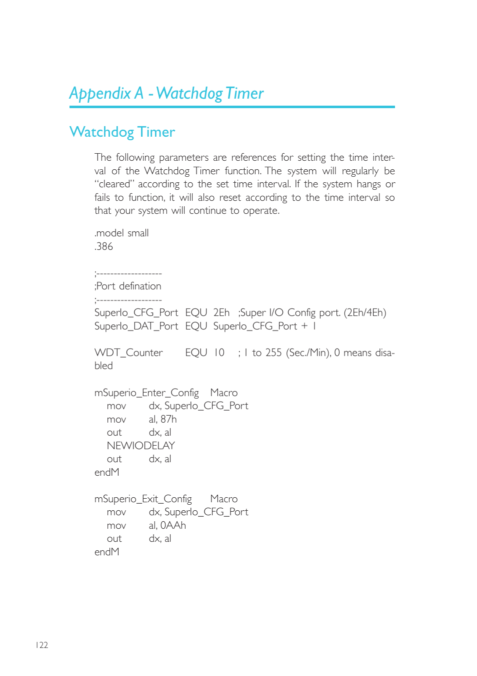 Appendix a - watchdog timer, Watchdog timer | DFI NP905-B16C User Manual | Page 122 / 125