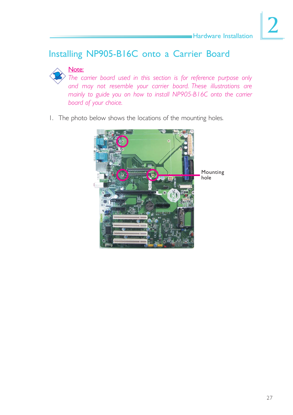 Installing np905-b16c onto a carrier board | DFI NP905-B16C User Manual | Page 27 / 125