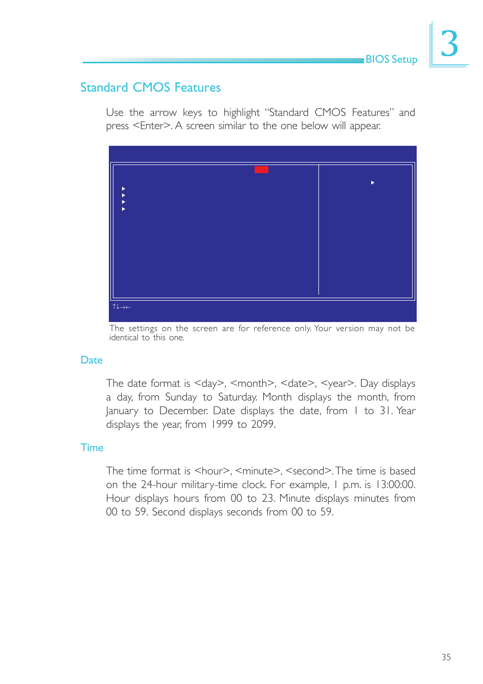 Standard cmos features | DFI NP905-B16C User Manual | Page 35 / 125