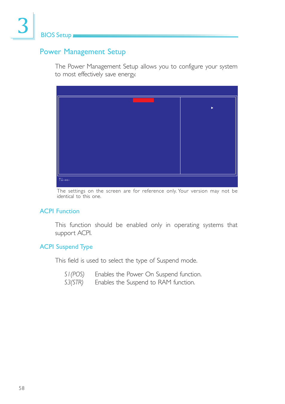 Power management setup, Bios setup | DFI NP905-B16C User Manual | Page 58 / 125