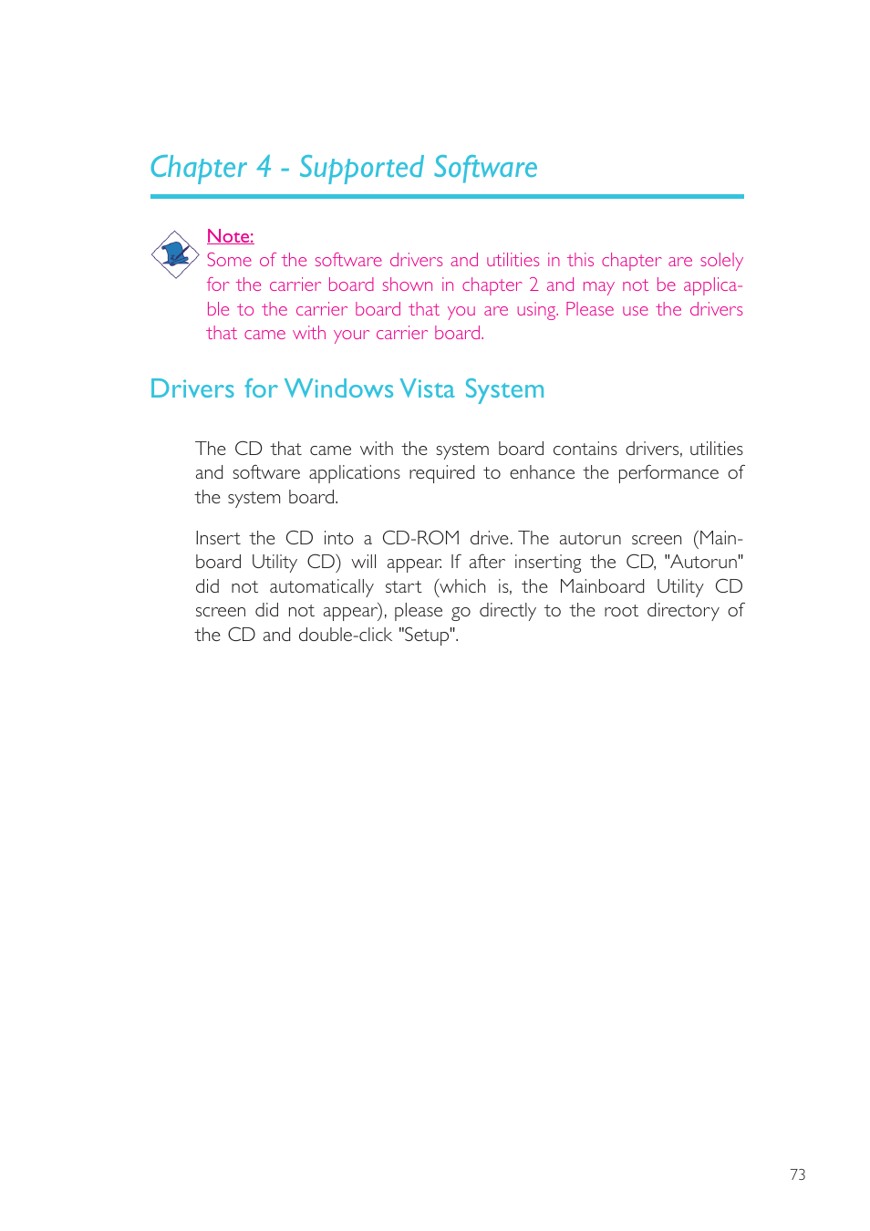 Chapter 4 - supported software, Drivers for windows vista system | DFI NP905-B16C User Manual | Page 73 / 125