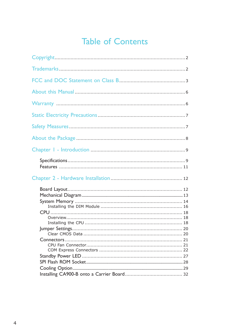 DFI CA900-B User Manual | Page 4 / 130