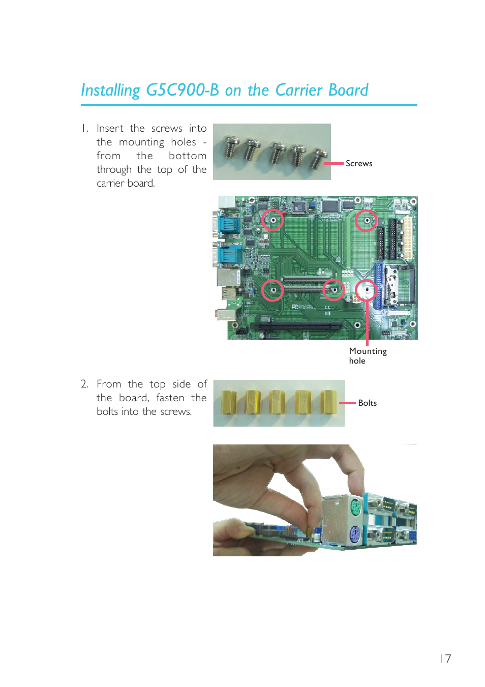 Installing g5c900-b on the carrier board, Com express board | DFI G5C900-B User Manual | Page 17 / 118