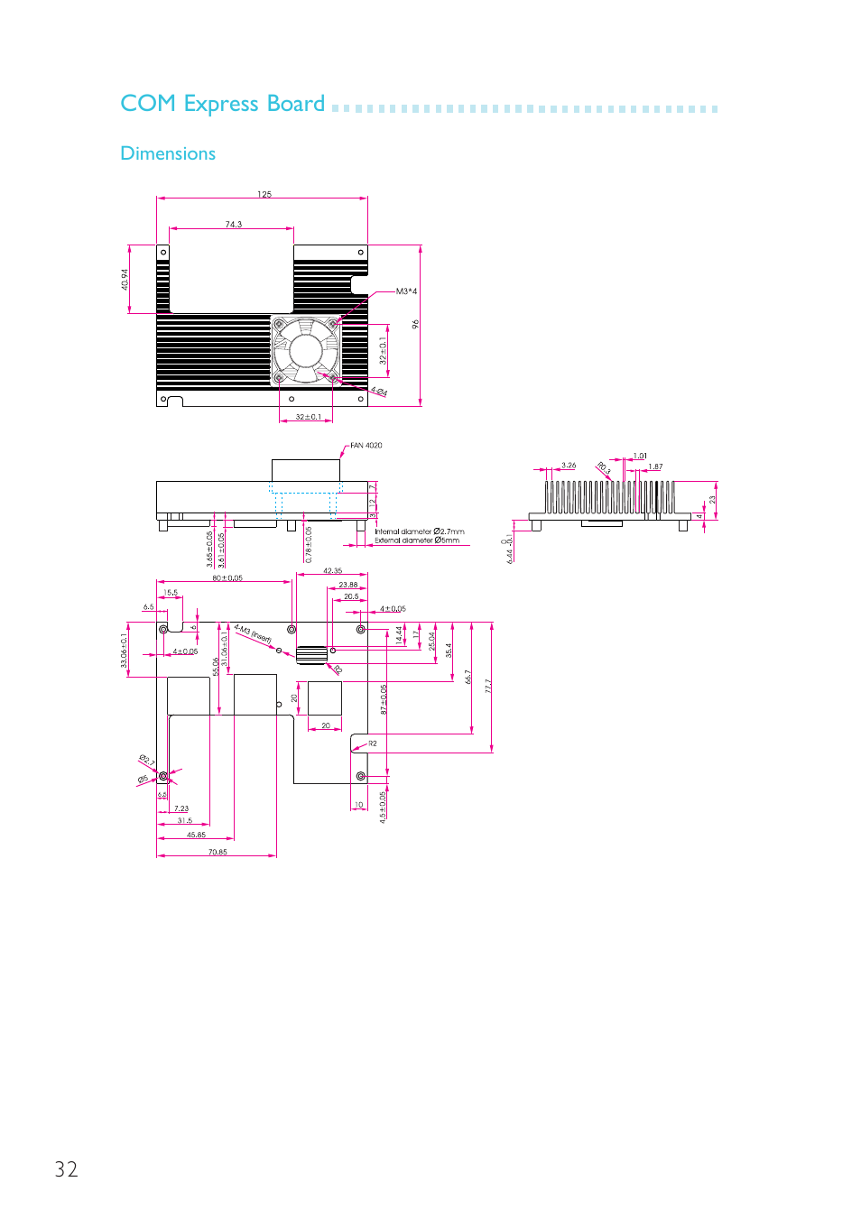 Com express board, Dimensions | DFI G5C900-B User Manual | Page 32 / 118