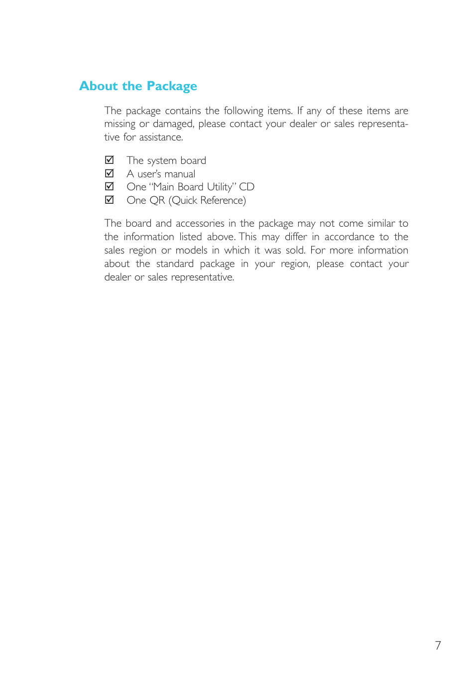 About the package | DFI G5C900-B User Manual | Page 7 / 118