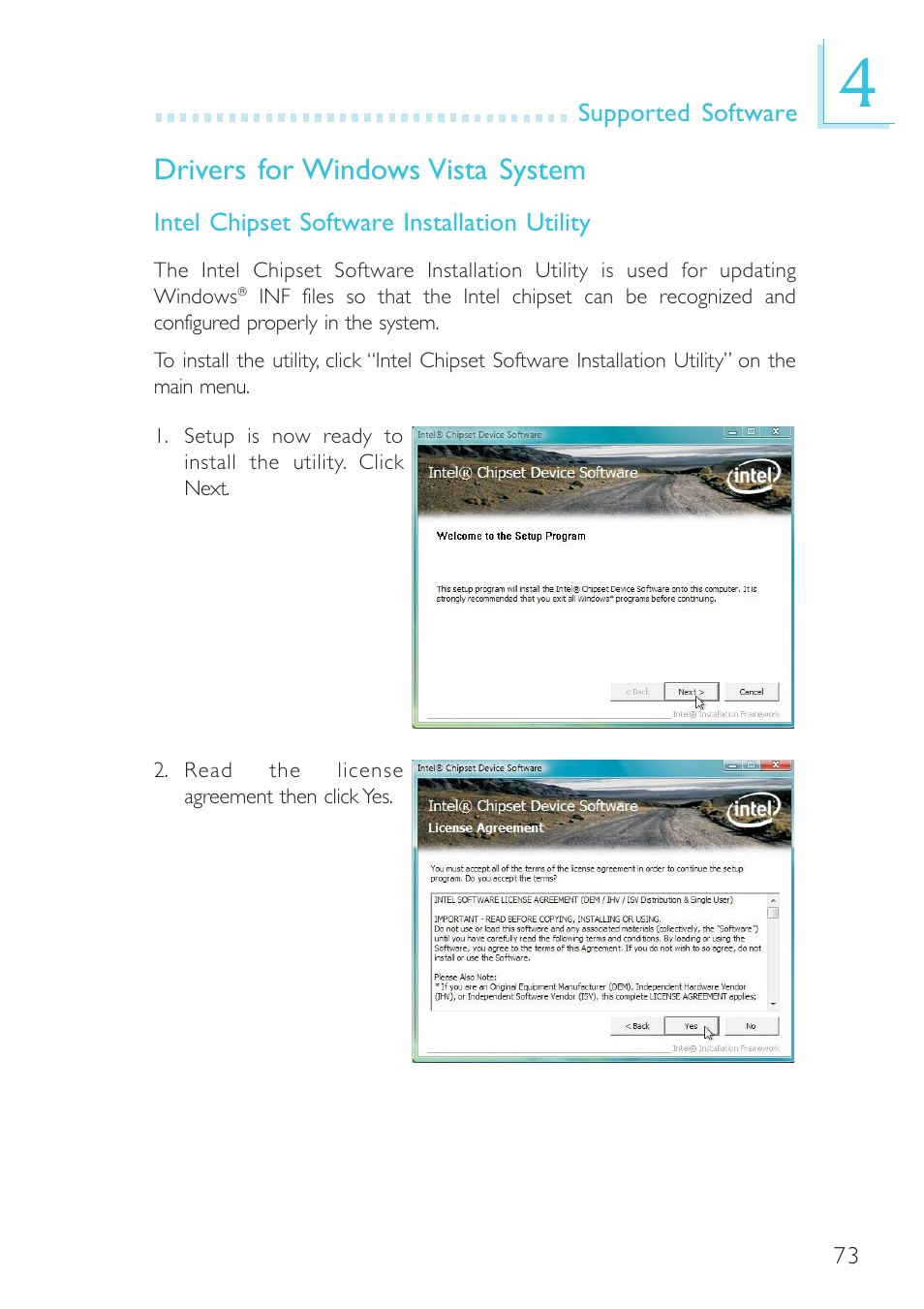 Drivers for windows vista system | DFI G5C900-B User Manual | Page 73 / 118