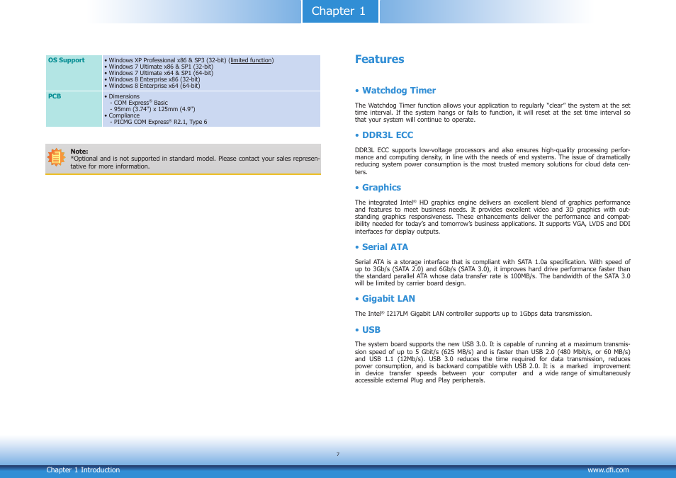 Features, Chapter 1 | DFI HM961-HM86 User Manual | Page 7 / 95