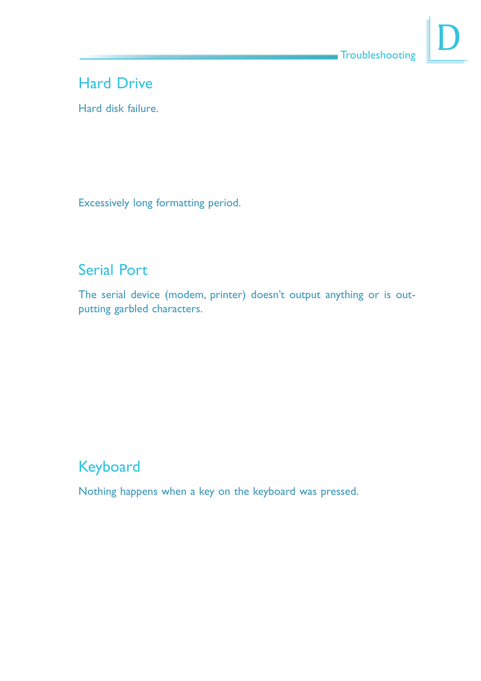 Hard drive, Serial port, Keyboard | DFI HR900-B User Manual | Page 101 / 102