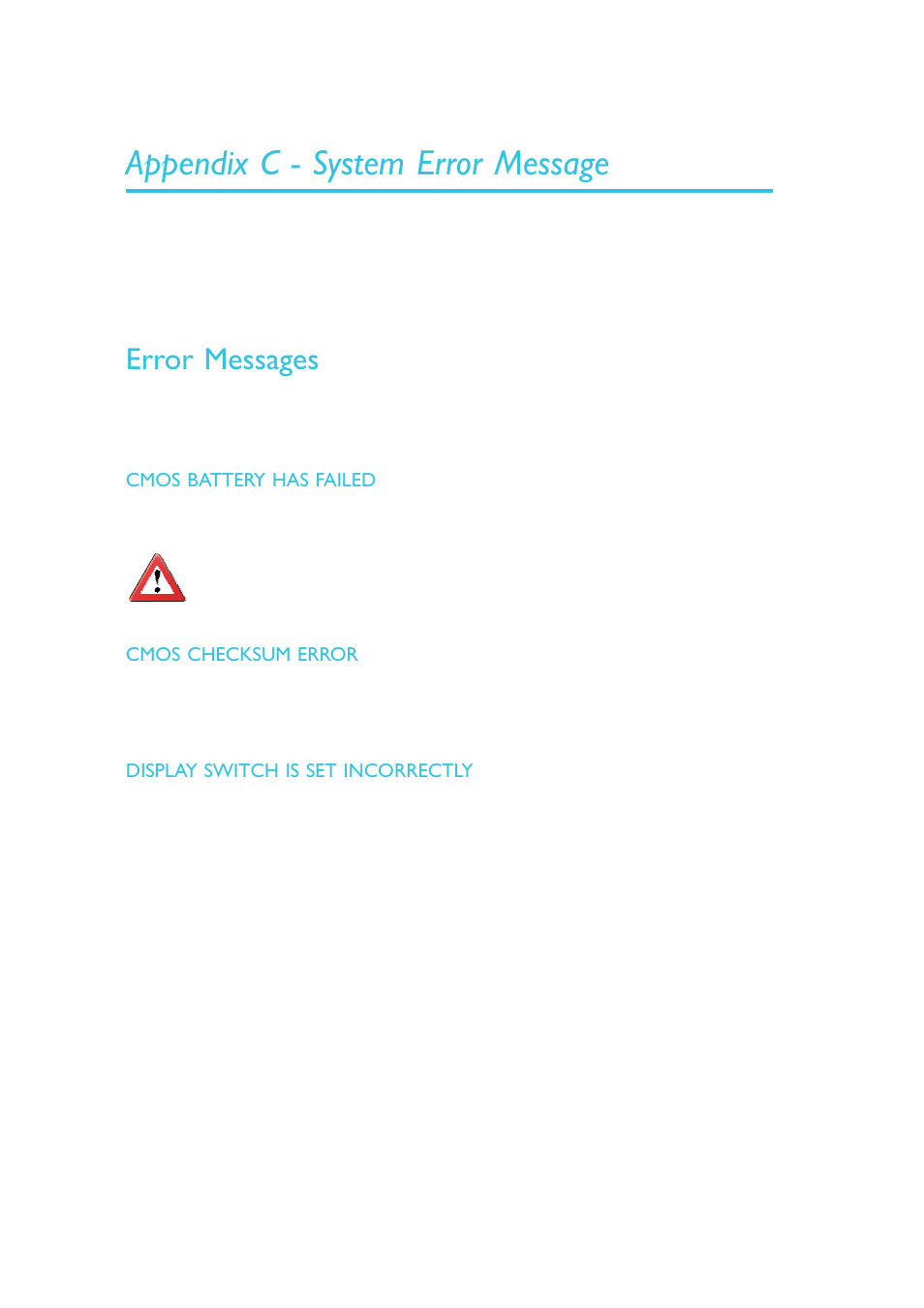 Appendix c - system error message, Error messages | DFI HR900-B User Manual | Page 98 / 102
