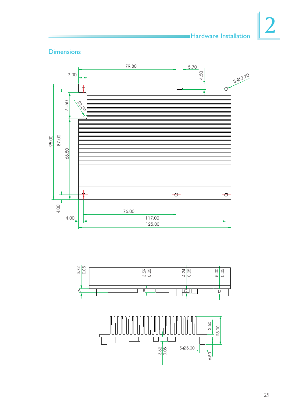 Hardware installation dimensions | DFI NP900-B16C User Manual | Page 29 / 121