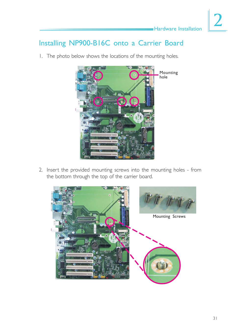 Installing np900-b16c onto a carrier board | DFI NP900-B16C User Manual | Page 31 / 121