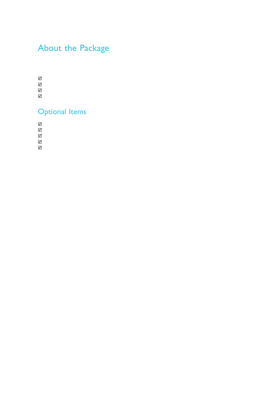 About the package, Optional items | DFI QB700-B User Manual | Page 8 / 73