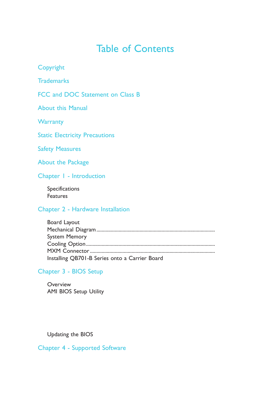 DFI QB701-B User Manual | Page 4 / 73