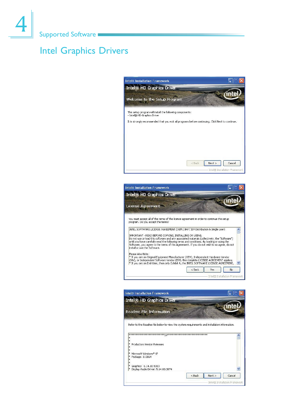 Intel graphics drivers | DFI QB701-B User Manual | Page 46 / 73
