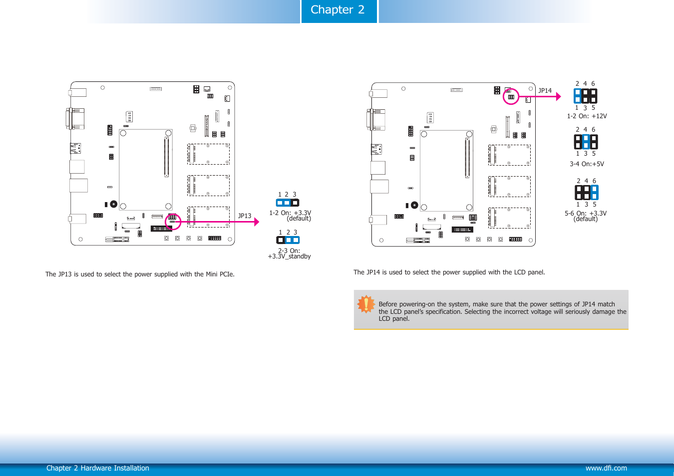 Chapter 2, Mini pcie3 power select panel power select | DFI COM100-B User Manual | Page 11 / 32