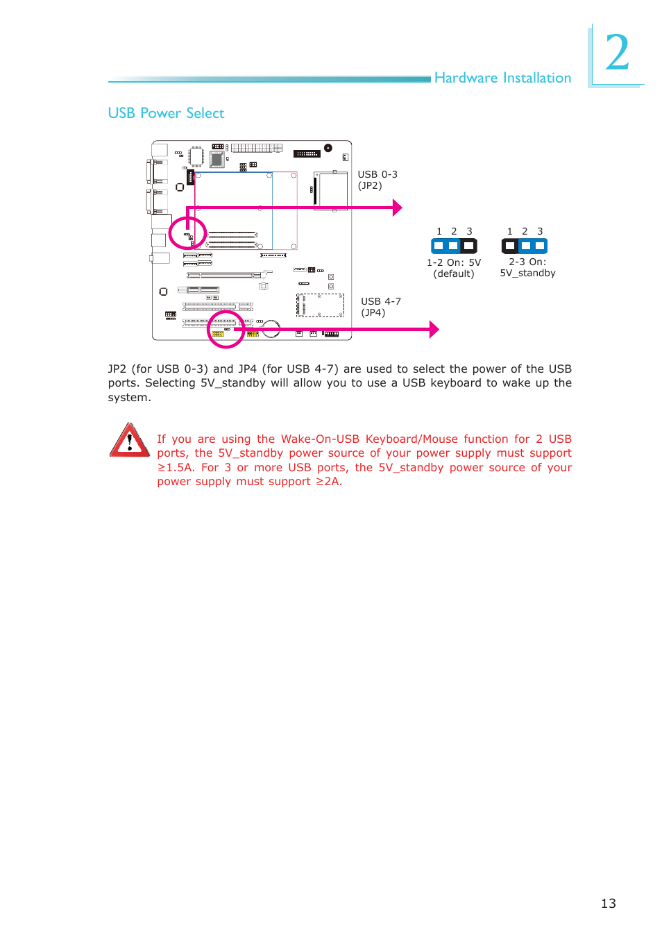 Hardware installation, Usb power select | DFI COM330-B User Manual | Page 13 / 57