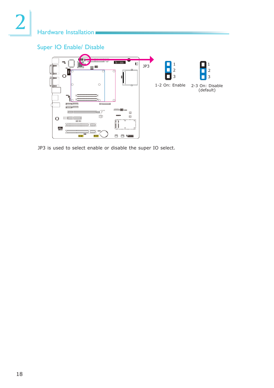 Hardware installation super io enable/ disable | DFI COM330-B User Manual | Page 18 / 57