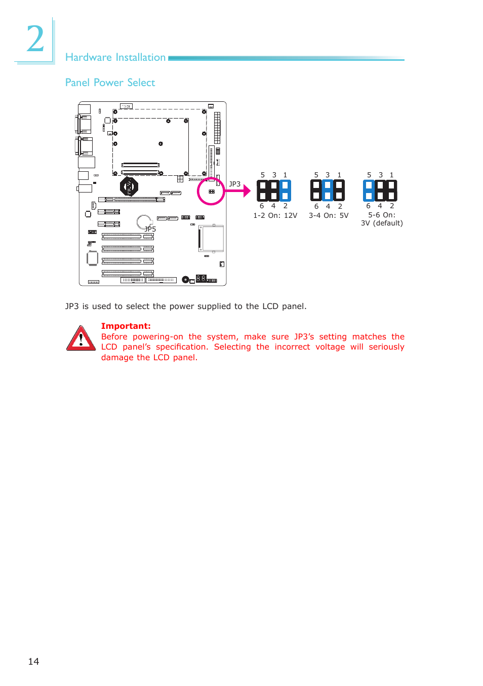 Hardware installation panel power select | DFI COM630-B User Manual | Page 14 / 50